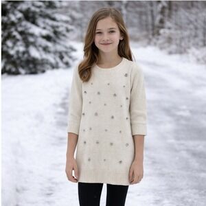 New Amy Byer $79 Large Ivory‎ Cotton Blend Rhinestone Sparkle Knit Sweater Dress